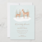 Winter Woodland Deer Blue Baby shower Invitation Kaart (Voorkant)
