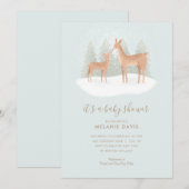 Winter Woodland Deer Blue Baby shower Invitation Kaart (Voorkant / Achterkant)