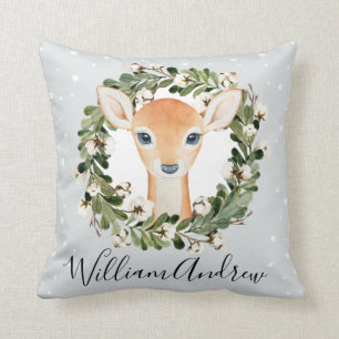 Winter Woodland Deer Botanical Floral Wreath Fawn Kussen