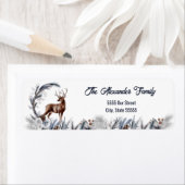 Winter Woodland Deer Elegante Natuur Waterverf Etiket (Insitu)