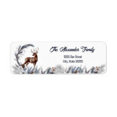 Winter Woodland Deer Elegante Natuur Waterverf Etiket (Voorkant)