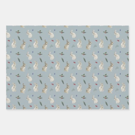 Winter Woodland Deer en Bunny Rabbit Pattern Inpakpapier Vel (Voorkant 3)