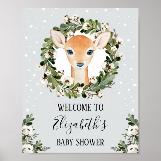 Winter Woodland Deer Forest Fawn Baby shower Party Poster (Voorkant)