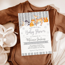 Winter Woodland Deer Fox Baby shower Invitation Kaart