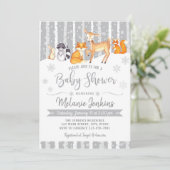 Winter Woodland Deer Fox Baby shower Invitation Kaart (Staand voorkant)
