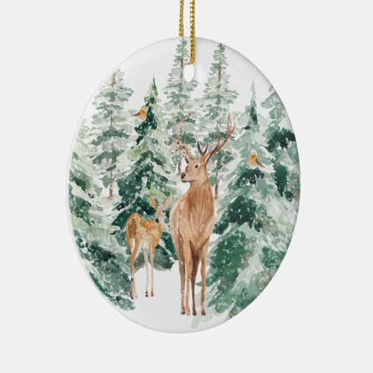Winter Woodland Deer Kerstkeramisch Ornament (Rechts)