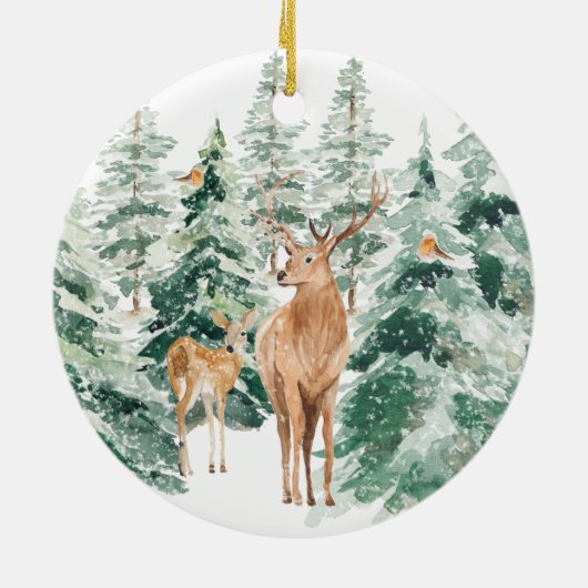 Winter Woodland Deer Kerstkeramisch Ornament (Achterkant)
