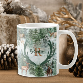 Winter Woodland Deer Kerstmonogram Koffiemok