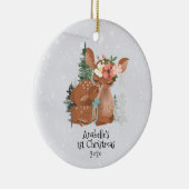 Winter Woodland Deer Mama Baby 1e Kerstdag Keramisch Ornament (Rechts)