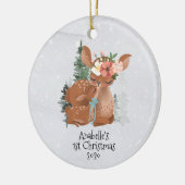 Winter Woodland Deer Mama Baby 1e Kerstdag Keramisch Ornament (Links)