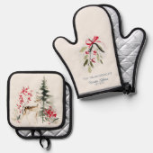 Winter Woodland Deer & Mistletoe Ovenwant & Pannenlap Set (Voorkant / Achterkant)
