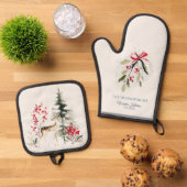 Winter Woodland Deer & Mistletoe Ovenwant & Pannenlap Set (Top down)