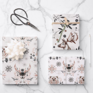 Winter Woodland Deer Modern Botanische Waterverf Inpakpapier Vel