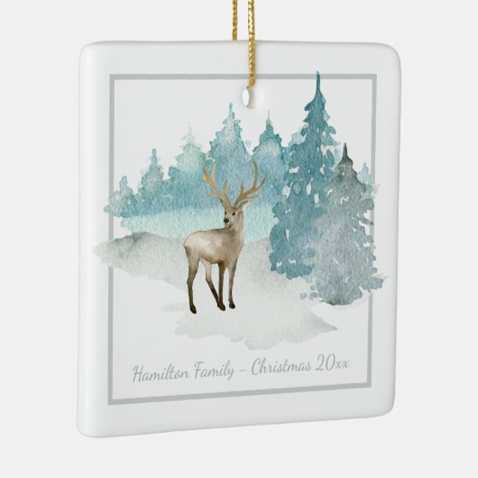 Winter Woodland Deer Persoonlijke Kerstmis Keramisch Ornament (Rechts)