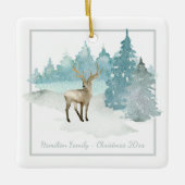 Winter Woodland Deer Persoonlijke Kerstmis Keramisch Ornament (Voorkant)