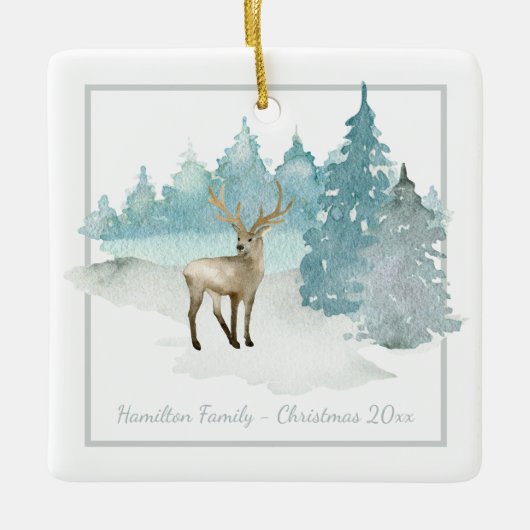 Winter Woodland Deer Persoonlijke Kerstmis Keramisch Ornament (Voorkant)