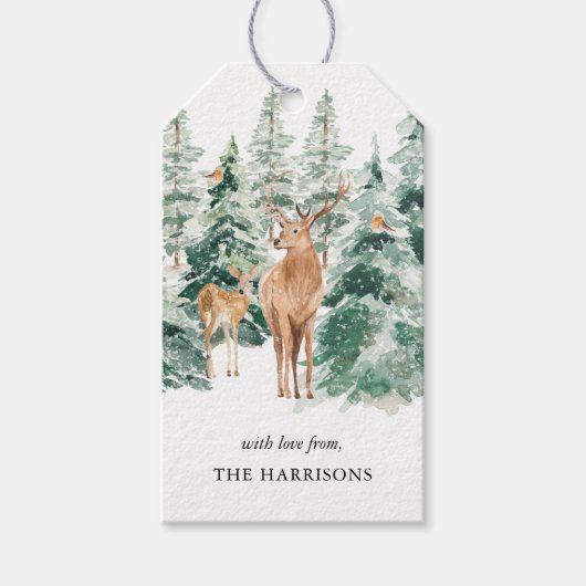 Winter Woodland Deer Rustic Kerstmis Cadeaulabel (Voorkant)