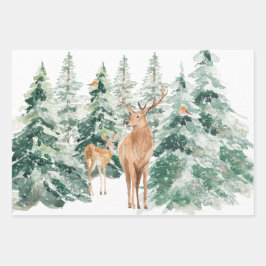 Winter Woodland Deer Rustic Kerstmis Inpakpapier Vel