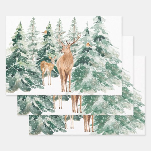 Winter Woodland Deer Rustic Kerstmis Inpakpapier Vel (Set)
