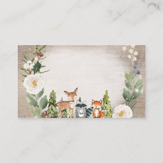 Winter Woodland Diaper Raffle White Floral Informatiekaartje (Achterkant)