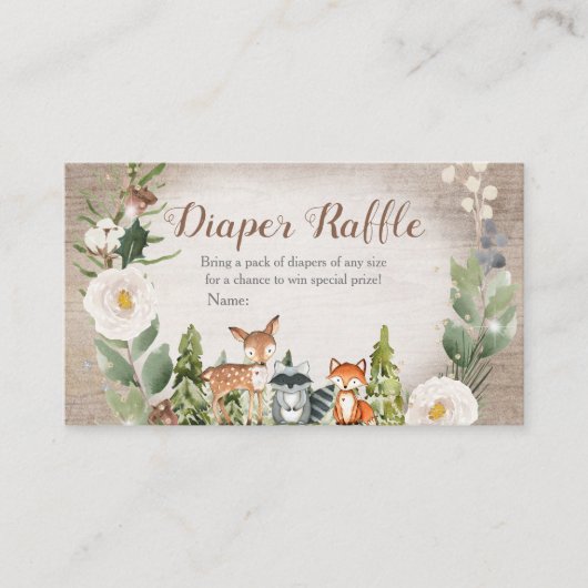 Winter Woodland Diaper Raffle White Floral Informatiekaartje (Voorkant)