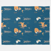 Winter Woodland Dieren Folk Art Blauwe Kerst Fleece Deken (Voorkant (Horizontaal))
