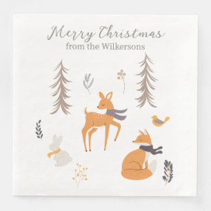 Winter Woodland Dieren Folk Art Kerstmis Servet