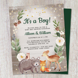 Winter Woodland Dieren Koppels Baby shower Invite