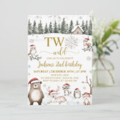 Winter Woodland Dieren Twee Wilde 2e Verjaardag Kaart (Staand voorkant)