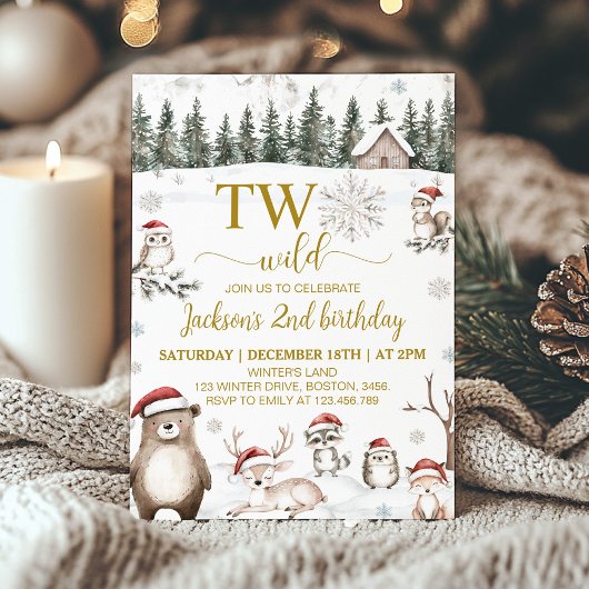 Winter Woodland Dieren Twee Wilde 2e Verjaardag Kaart