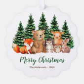 Winter Woodland Dieren Waterverf Vrolijk kerstfees Ornament Kaart (Voorkant)