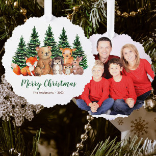 Winter Woodland Dieren Waterverf Vrolijk kerstfees Ornament Kaart