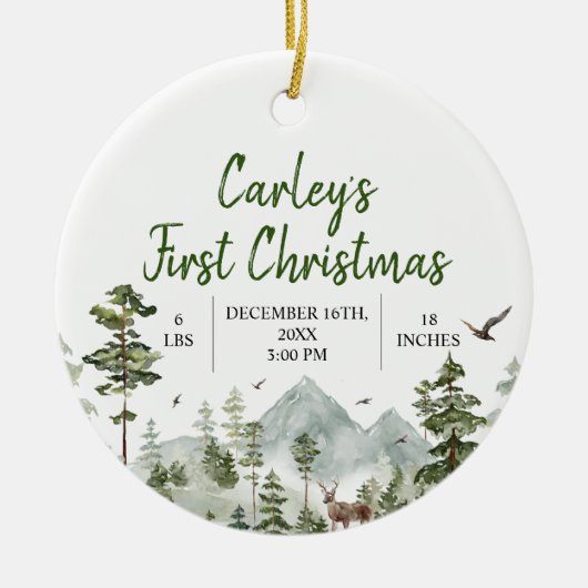 Winter Woodland Eerste Kerstmis dennenboom Keramisch Ornament (Voorkant)