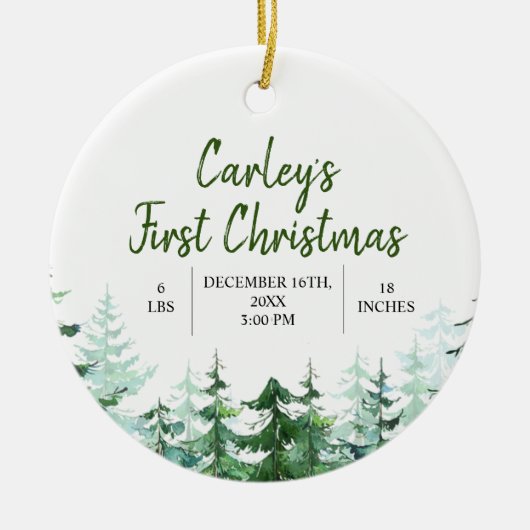 Winter Woodland Eerste Kerstmis Keramisch Ornament (Voorkant)