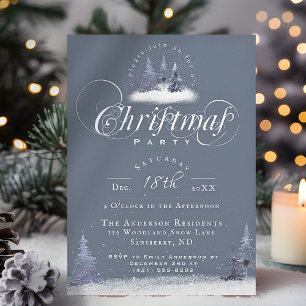 Winter Woodland Elegant Dusty Blue Christmas Party Kaart