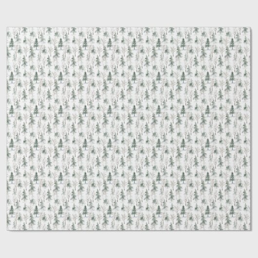 Winter Woodland Evergreen Forest Pattern Cadeaupapier (Vlak)