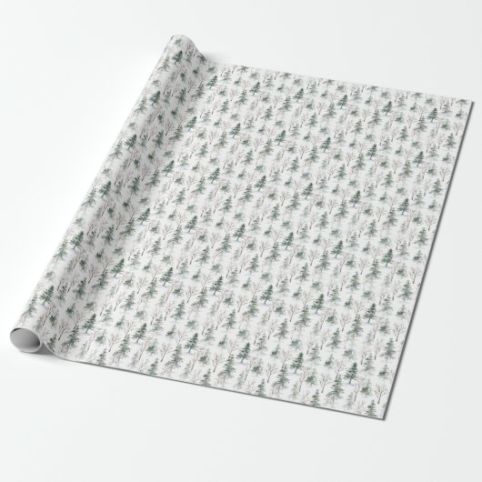 Winter Woodland Evergreen Forest Pattern Cadeaupapier (Uitgerold)
