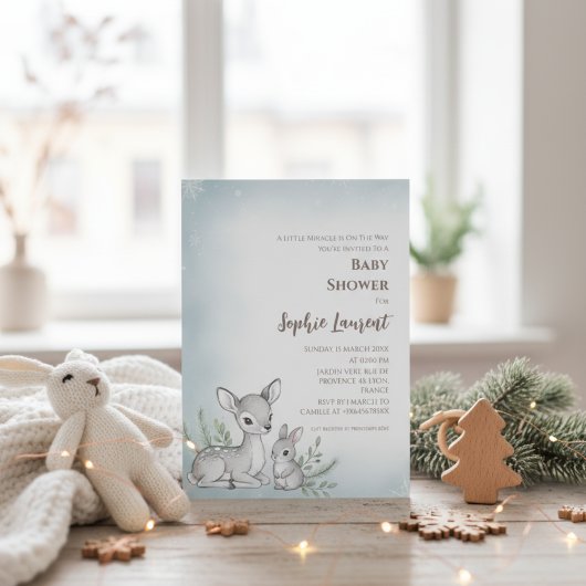 Winter Woodland Fawn Bunny Baby shower Uitnodiging