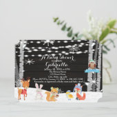 Winter Woodland Forest Baby Boy Shower Invitation Kaart (Staand voorkant)