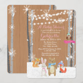 Winter Woodland Forest Baby Girl Douche Uitnodigin Kaart (Voorkant / Achterkant)