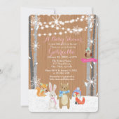 Winter Woodland Forest Baby Girl Douche Uitnodigin Kaart (Voorkant)