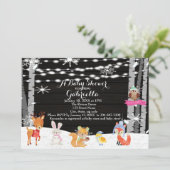 Winter Woodland Forest Baby Girl Shower Kaart (Staand voorkant)