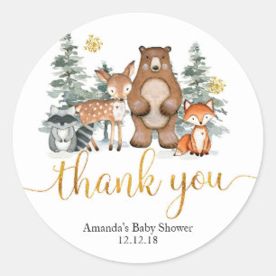 Winter Woodland Forest Baby shower Dank u Label