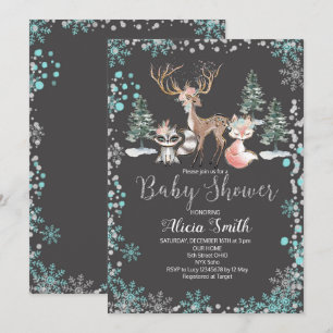 Winter Woodland Forest Baby shower Invitation Mint Kaart