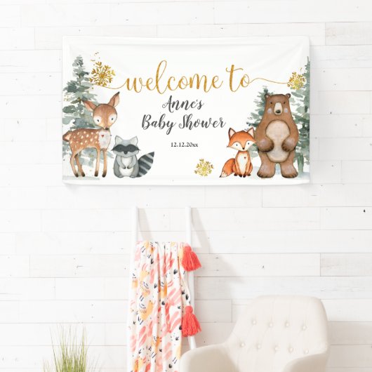 Winter Woodland Forest Baby shower Party Banner (Insitu)