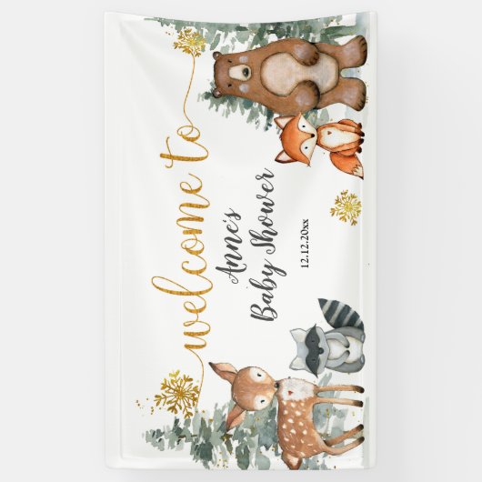 Winter Woodland Forest Baby shower Party Banner (Verticaal)