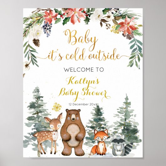 Winter Woodland Forest Baby shower Welkomstteken Poster (Voorkant)