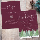 Winter Woodland Forest Burgundy Wedding Qr Code  Kaart