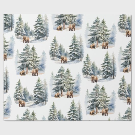 Winter Woodland Forest Grizzly Beer Familie Vakant Cadeaupapier (Vlak)