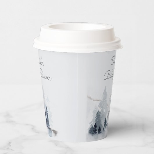 Winter Woodland Forest Modern Script Baby shower Papieren Bekers (Rechts)
